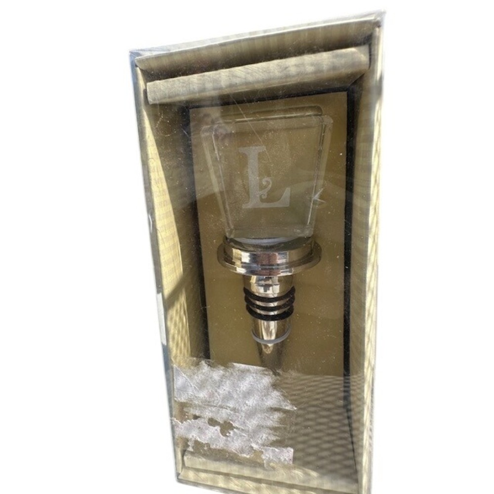 Cypress Home Monogram Letter L Wine Stopper‎ Chrome Glass Barware New 3WS132L